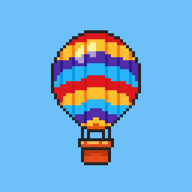 Arte de píxeles de globo de aire caliente Diseño de ilustraciones vectoriales