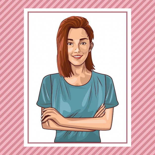 Vector arte pop hermosa mujer sonriente caricatura