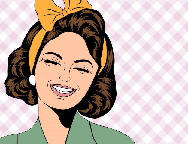 arte pop linda mujer retro en comics estilo riendo
