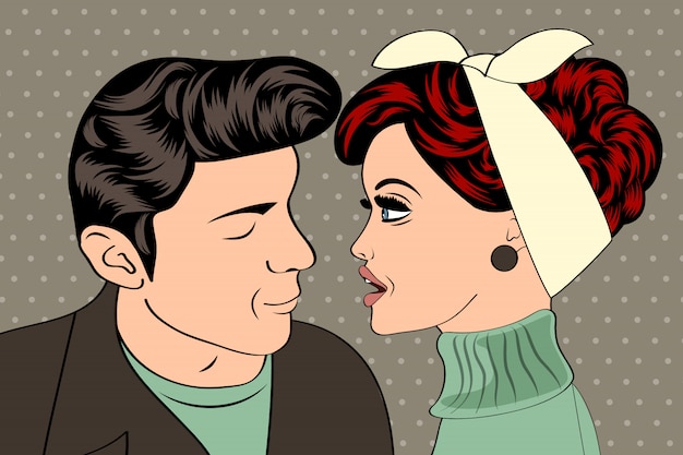 arte pop linda pareja retro en estilo cómic