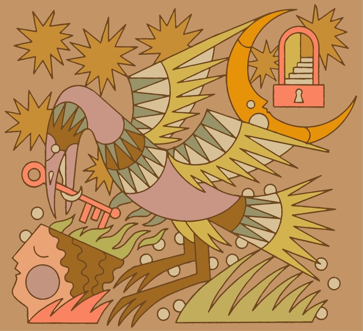 arte popular patrón escandinavo colorido con ilustración vectorial de flores y aves