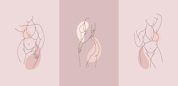 Vector arte positivo del cuerpo ilustración de arte de línea de cuerpo de mujer hermosa con curvas figura femenina lineal minimalista