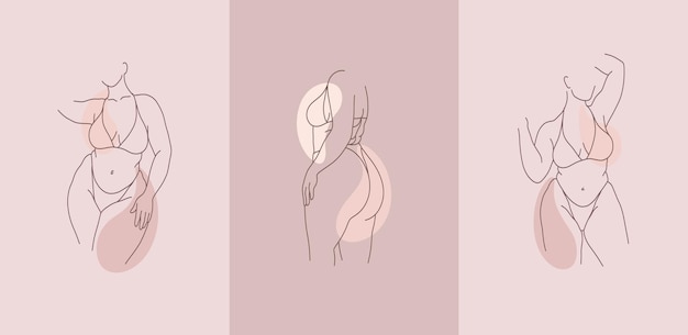 Arte positivo del cuerpo Ilustración de arte de línea de cuerpo de mujer hermosa con curvas Figura femenina lineal minimalista