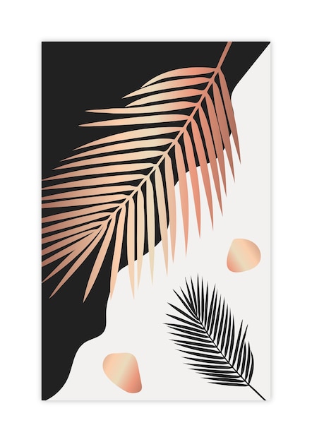 Arte de póster moderno para imprimir Figuras abstractas y hojas de helecho Arte interior digital