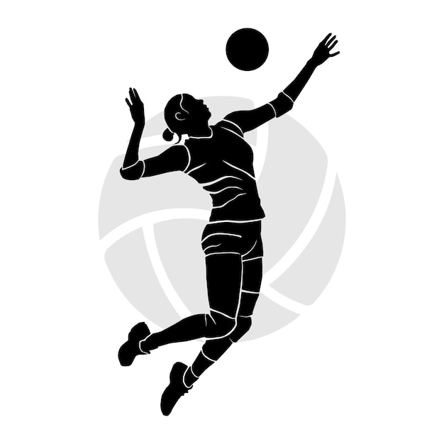 Vector arte de silueta negra de una jugadora de voleibol golpeando la pelota. ilustración vectorial