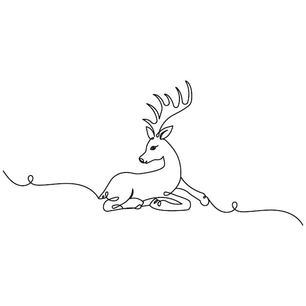Arte de una sola línea de ciervos dibujo continuo de una línea de arte vectorial de contorno aislado
