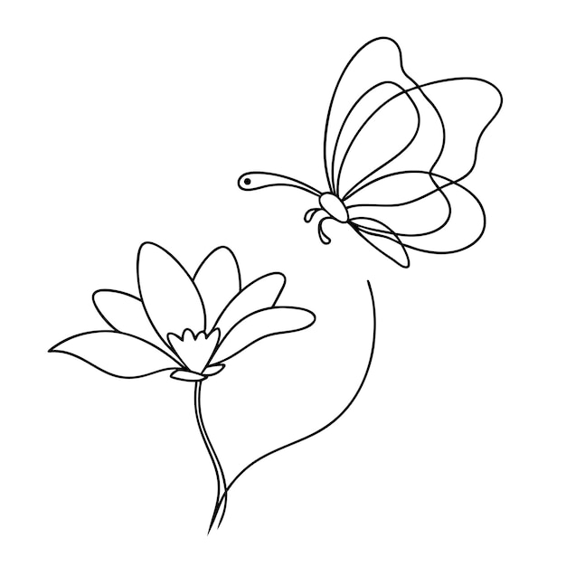 Arte de una sola línea para colorear página de mariposa hermosa