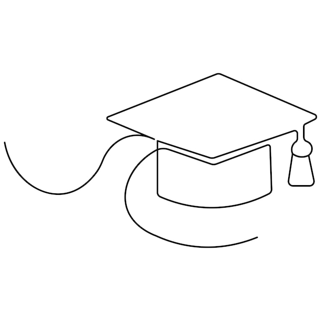Arte de una sola línea continuo dibujo de una línea de icono de tapa de graduación del vector de contorno aislado