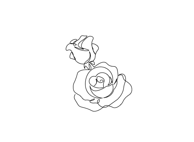 Arte de una sola línea de flor rosa, ilustración vectorial