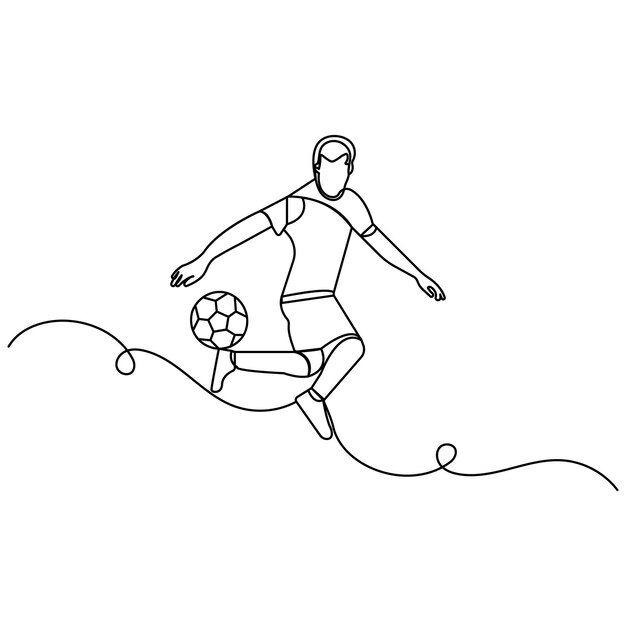Arte de una sola línea de fútbol continuo dibujo de una línea de icono vectorial de contorno aislado