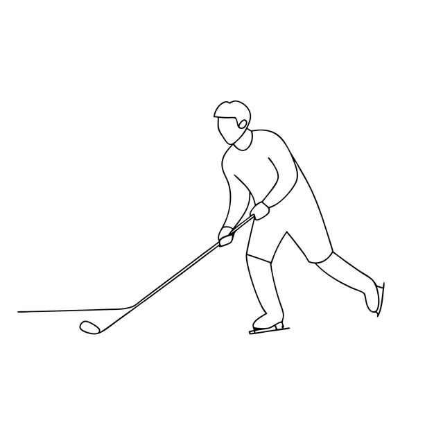 Arte de una sola línea de un hombre jugando al hockey para la página de colorear