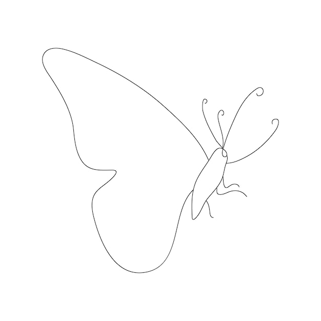 Arte de una sola línea de mariposa Dibujo Vector Ilustración dibujada a mano