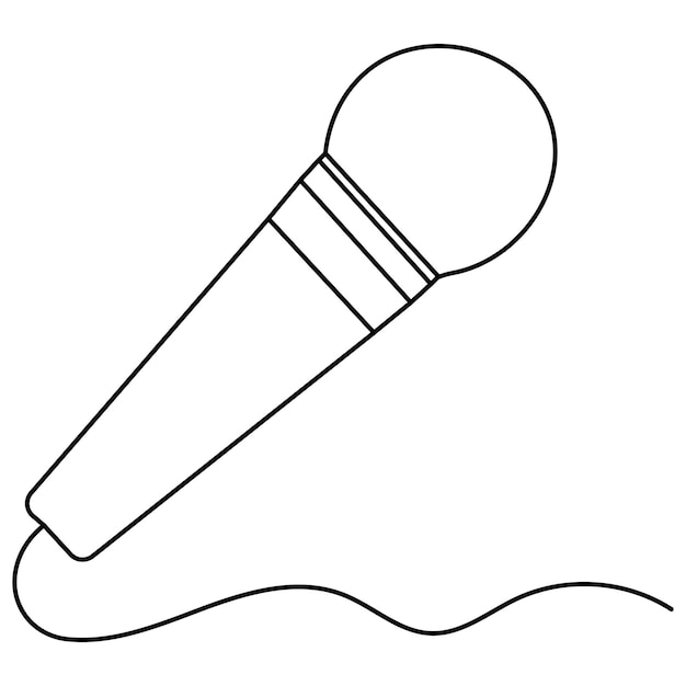 Arte de una sola línea de micrófono dibujo continuo de una línea de icono vectorial de contorno aislado