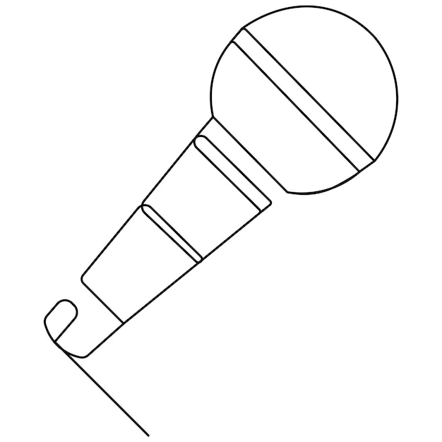 Arte de una sola línea de micrófono dibujo continuo de una línea de icono vectorial de contorno aislado