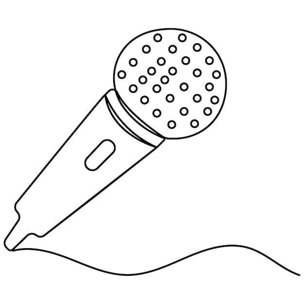 Arte de una sola línea de micrófono dibujo continuo de una línea de icono vectorial de contorno aislado