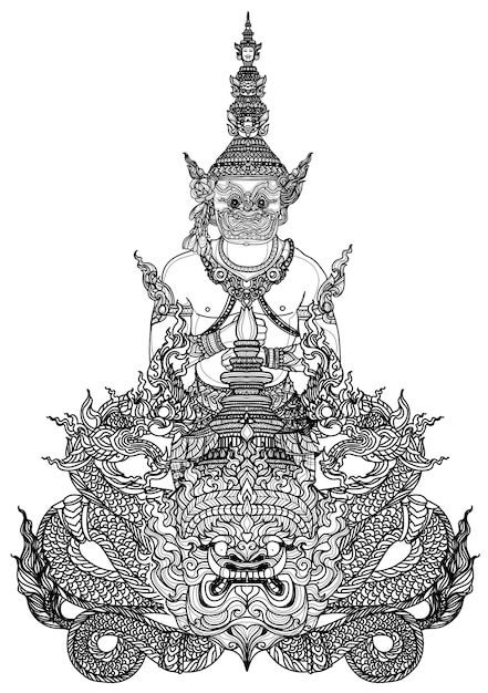 Arte del tatuaje boceto de dibujo a mano de literatura de patrón gigante tailandés