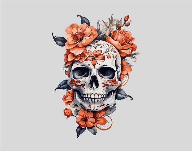 Vector arte del tatuaje floral vectorial del cráneo