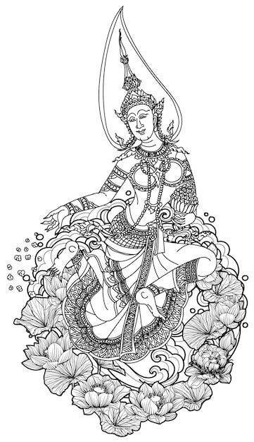 Arte del tatuaje literatura tailandesa dibujo y boceto de la mano de un ángel