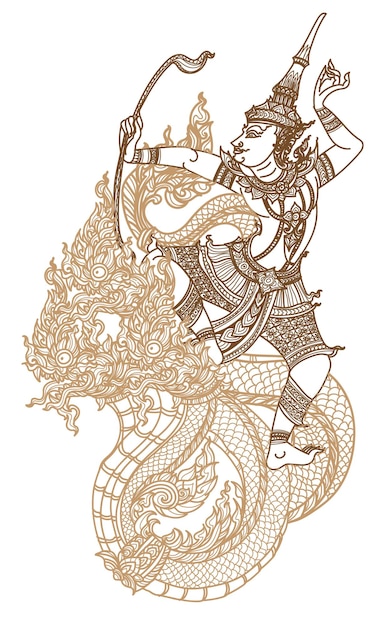 Arte del tatuaje pájaro tailandés y patrón de dragón tailandés literatura boceto de dibujo a mano