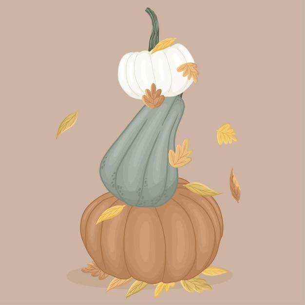 Arte temático de otoño con calabazas. Acogedor arte vectorial