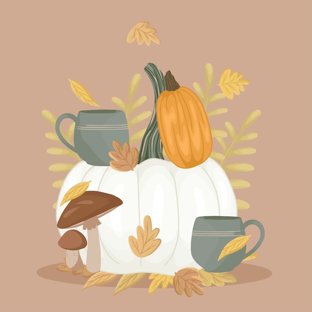 Arte temático de otoño con calabazas. Acogedor arte vectorial