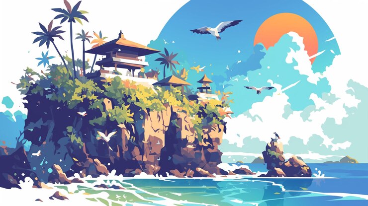 Vector arte tradicional de tanah lot en indonesia
