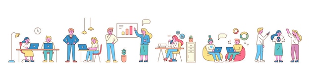 Arte de vector lineal de banner horizontal de gente de negocios
