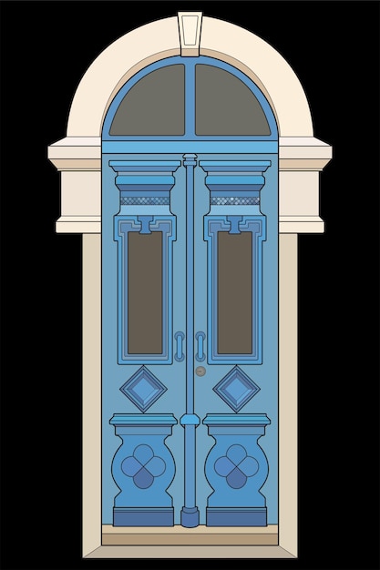 Arte de vector de puerta antigua Puerta antigua aislada sobre fondo bacl puerta antigua en vector de estilo para libro de colorear