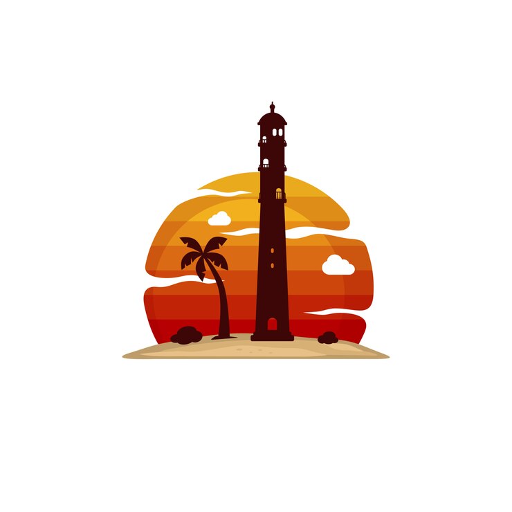 Vector arte de vector de vista de isla de playa de faro
