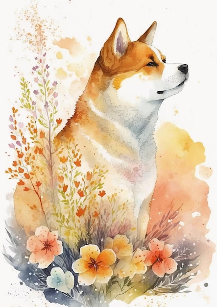 Arte vectorial de acuarela de Akita Inu para impresiones y productos