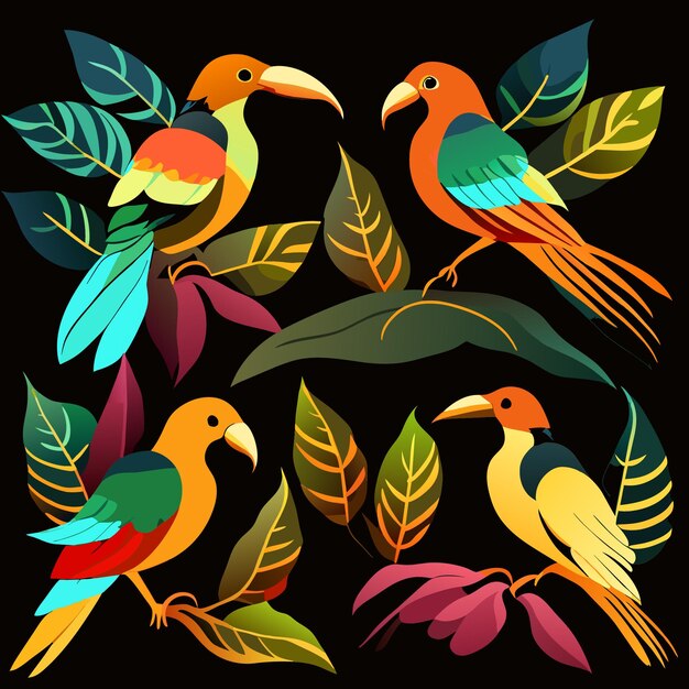 Vector arte vectorial de aves aisladas de la selva