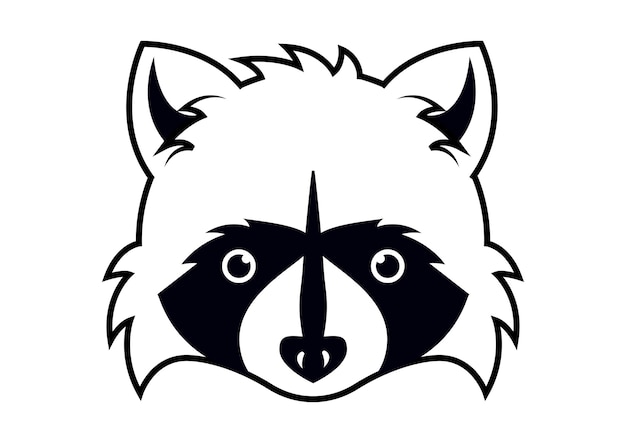 Vector arte vectorial de cabeza de mapache blanco y negro aislado sobre fondo blanco