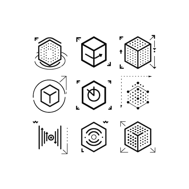 arte vectorial de color negro con elementos de geometría sagrada conjunto de ilustraciones