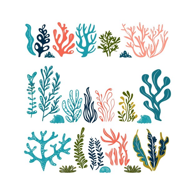 arte vectorial colorido con conjunto de ilustraciones de algas