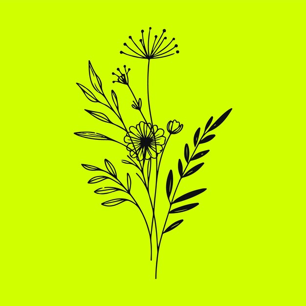 arte vectorial de contorno floral de una línea