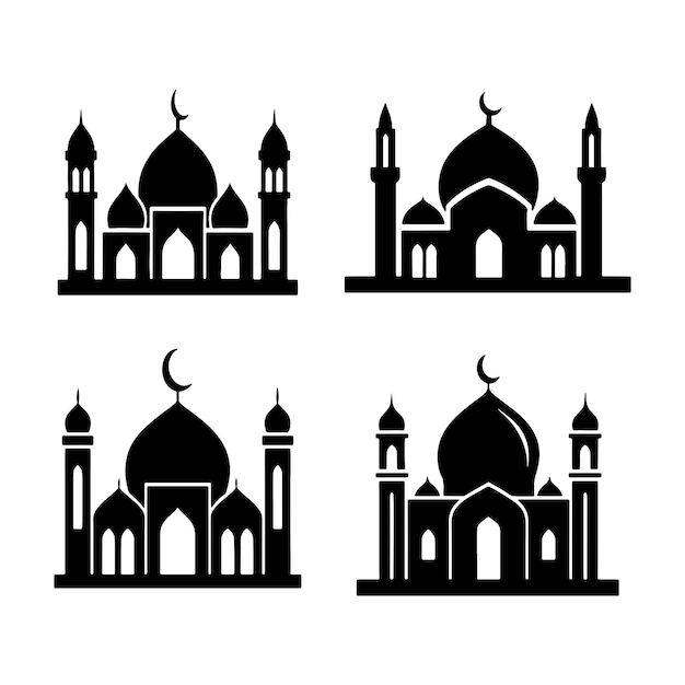 Arte vectorial detallado de una mezquita con simbolismo de luna creciente y estrella