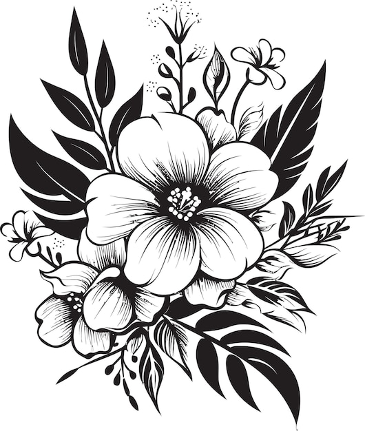 Arte vectorial emblema floral exótico en negro elegancia tropical diseño de logotipo negro con icono floral