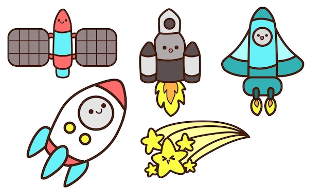 Arte vectorial del espacio y la galaxia Planeta satélite y ilustraciones de dibujos animados del sol