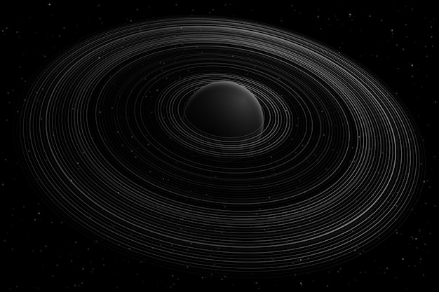 Arte vectorial de espacio negro minimalista que representa un planeta estilizado con anillos concéntricos elegantes