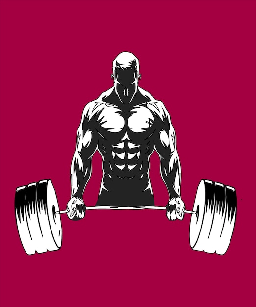Arte vectorial de fitness de un hombre levantando una barra con las palabras culturista en ella