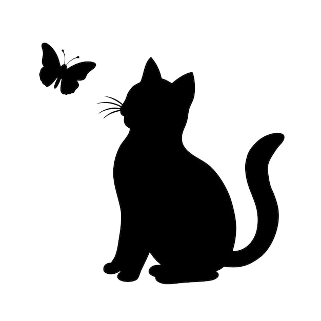 Arte vectorial de gato con silueta de mariposa Diseño elegante de vuelo