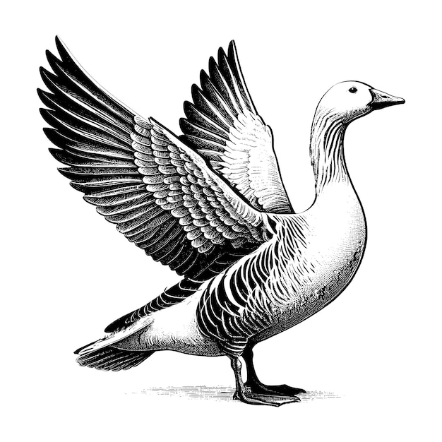 Arte vectorial de grabado de Snow Goose y diseño de boceto lineal