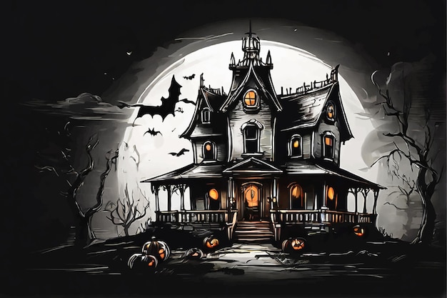 arte vectorial halloween bruja calabaza araña ilustración horror luz de las velas fondo espeluznante