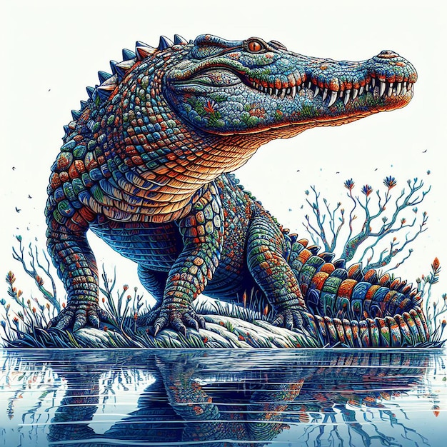 Vector arte vectorial hiperrealista africano cocodrilo nil reptil aislado póster de fondo blanco pic png