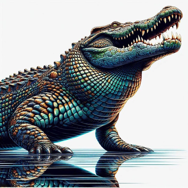 Vector arte vectorial hiperrealista africano cocodrilo nil reptil aislado póster de fondo blanco pic png