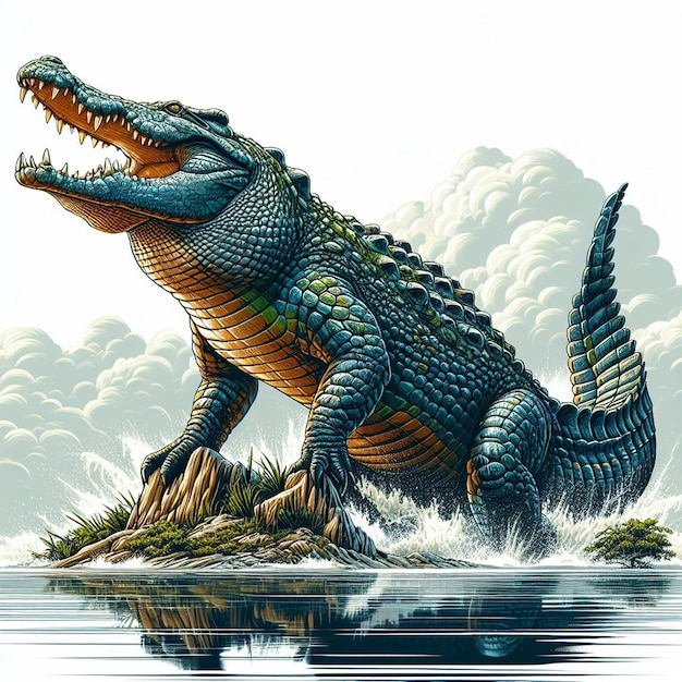 Vector arte vectorial hiperrealista africano cocodrilo nil reptil aislado póster de fondo blanco pic png