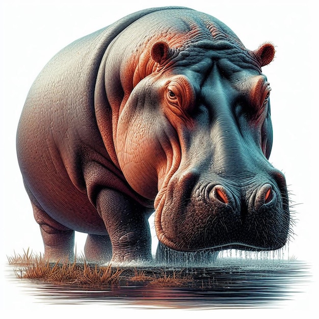 Arte vectorial hiperrealista vida silvestre africana animal hipopótamo aislado fondo blanco