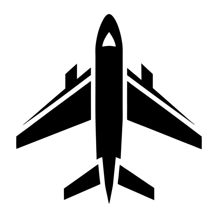 El arte vectorial del icono de la silueta de un avión sobre un fondo blanco