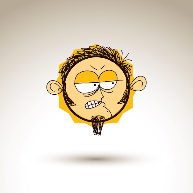 Arte vectorial ilustración dibujada a mano de personalidad, emociones en la cara del adolescente. Dibujo de alegorías de interacción social, expresiones faciales.