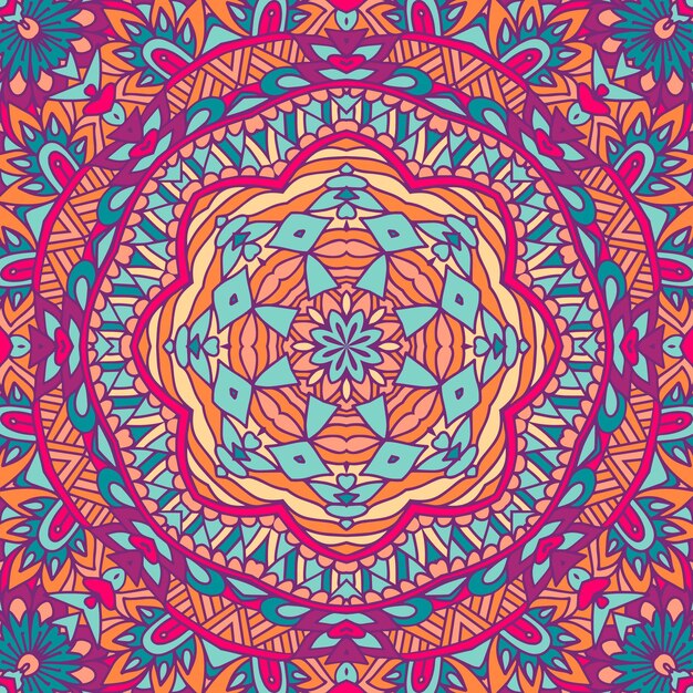 Arte vectorial indio mandala patrón sin costuras diseño étnico con ornamento colorido